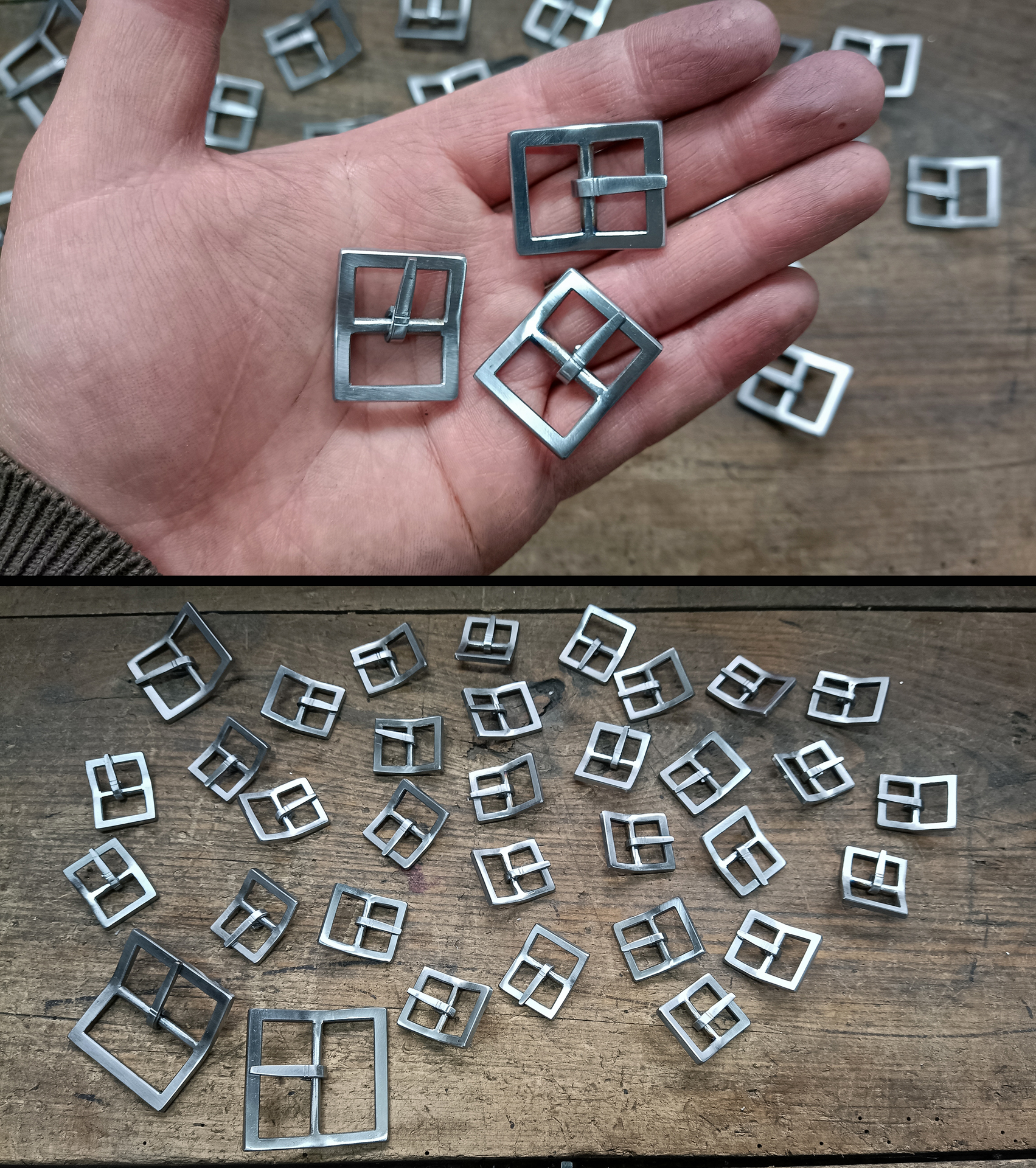 Handmade steel buckles: from 3 mm steel sheet to final product./Rcznie robione sprzczki stalowe: od 3 mm kawaka blachy do kocowego produktu.